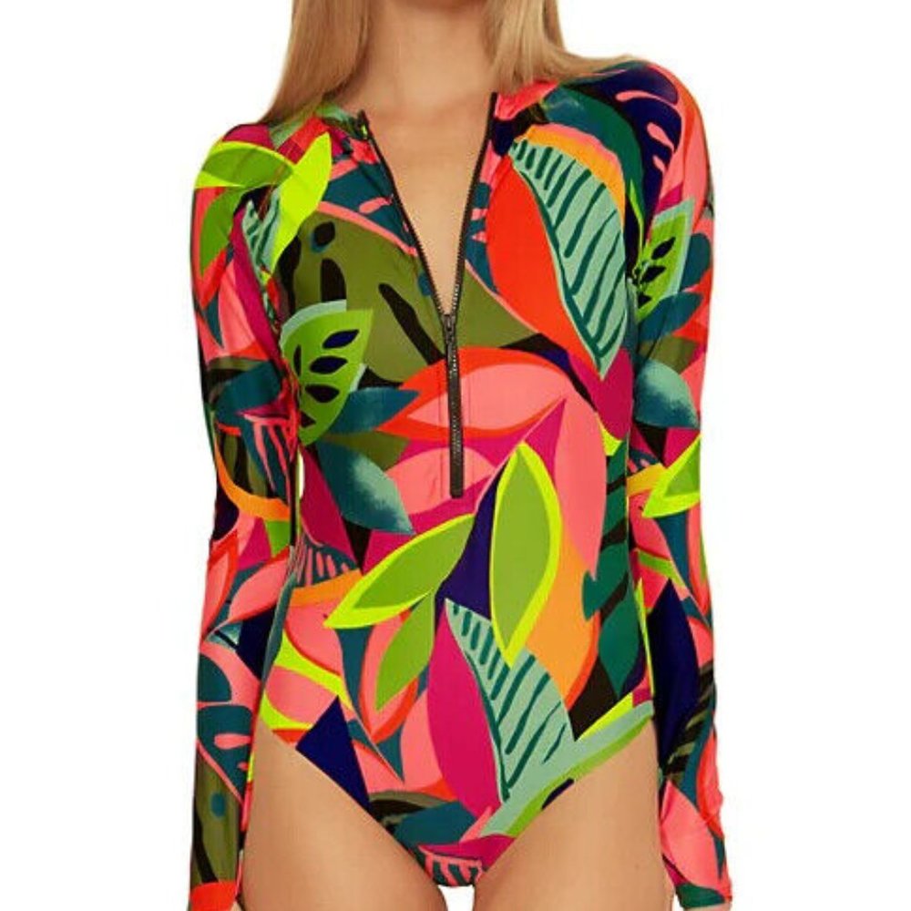 TRINA TURK RAINFOREST OPEN BACK PADDLE SUIT SWIMSUIT RASH GUARD S,M,L,XL NWT!